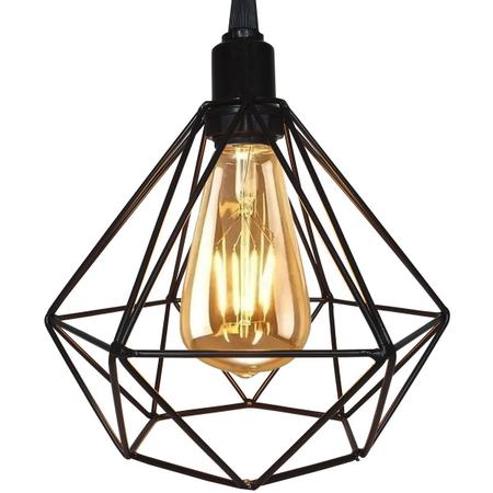 Imagem de 2 Pendentes Aramado Diamante Luminária Lustre Retrô Balcão Preto + 2 Lâmpadas Led ST64 Vintage Teto