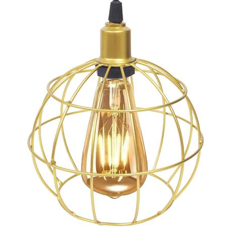 2 Pendentes Aramado Globo Luminária Lustre Retrô Balcão Dourado + 2 Lâmpada Led ST64 Vintage Teto - Agp Ilumini/Gmh Tr Imagem de 2 Pendentes Aramado Globo Luminária Lustre Retrô Balcão Dourado + 2 Lâmpada Led ST64 Vintage Teto