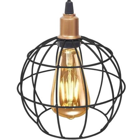 Imagem de 2 Pendentes Aramado Globo Luminária Lustre Retrô Balcão Preto Cobre Rose Gold + Lâmpada Led Teto