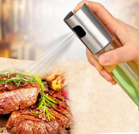 2 Porta Azeite Vinagre Spray Borrifador Chef Galheteiro Inox - Unica Imagem de 2 Porta Azeite Vinagre Spray Borrifador Chef Galheteiro Inox
