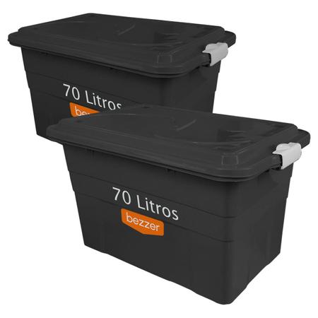 Imagem de 2 Porta Ração e Isca até 60kg Pote Caixa Container Organizadora 70 L Até 4 Sacos de 15 Kg Reforçada Trava Segurança