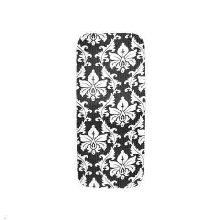 Imagem de 2 tapetes estampados flores brancas pretos e trilho de látex