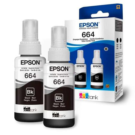 2 tintas Preto T664120-2P T664 para impressora tank L110, L120, L121, L200 - Eps0n Imagem de 2 tintas Preto T664120-2P T664 para impressora tank L110, L120, L121, L200