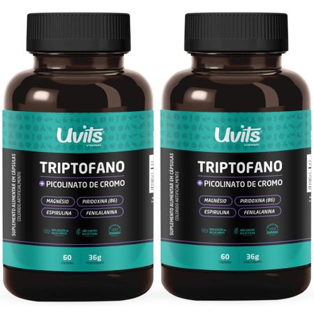 Imagem de 2 Triptofano 5htp Serotonina + Picolinato Cromo 60 Cáps Uvits Sem Sabor