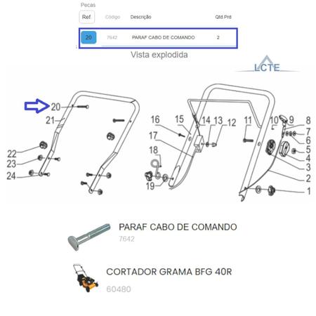 Imagem de 2 Uni Parafuso do Cabo de Comando Cortador de Grama BFG 53SLR