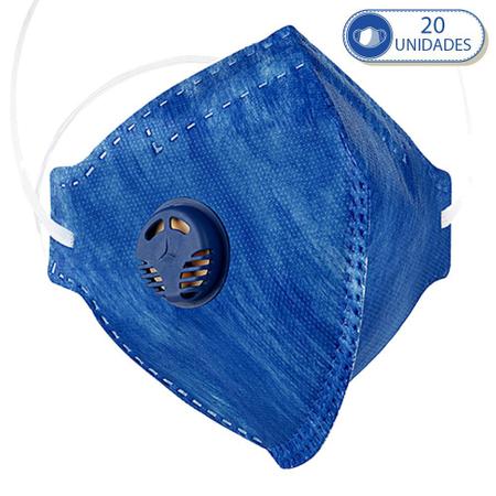 Imagem de 20 Máscaras Descartáveis com Respirador KN910 PFF2 Azul com Clip Nasal
