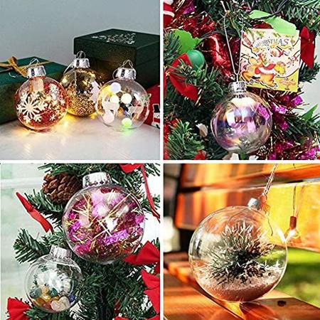 20 Pcs Clear Plastic Fillable Ornament Balls, Removable Top Clear Hanging Ornaments Ball, DIY Plastic Ornaments Round Balls, Perfect for Decoration