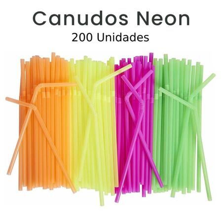 Imagem de 200 Copos Neon Festa Balada Descartável 300 Ml + 200 Canudos