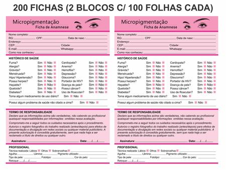 Ficha de Anamnese Micropigmentação - 50 folhas - Acessórios e Ferramentas -  Micropigmentação