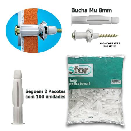 Imagem de 200pcs Bucha Mu Sfor 8mm P/ Drywall Bloco Tijolo Oco