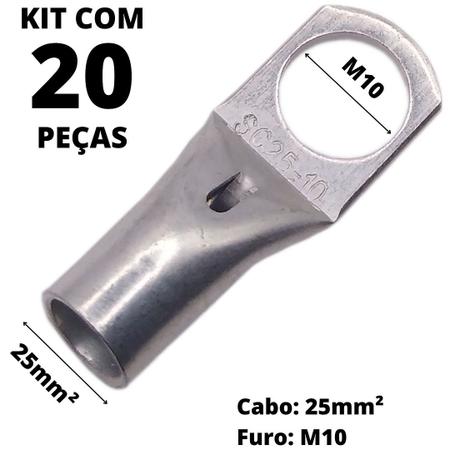 20un Terminal de Compress o Para Cabo de 25mm Furo M10 SC25 10