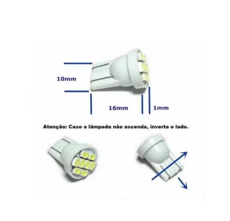 Imagem de 20X Lâmpada Automotiva T10 Cabeça Reta 8Led 12V Super Branca