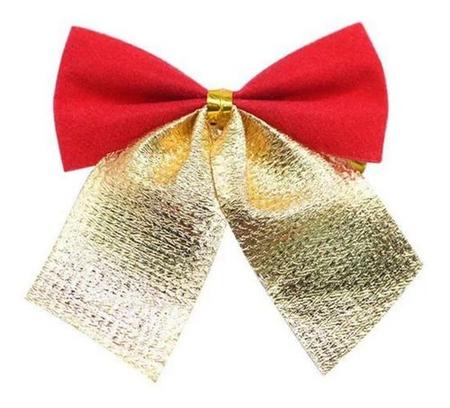 Imagem de 24 Laços Decorativo Árvore Natalino Vermelho Dourado 8 cm