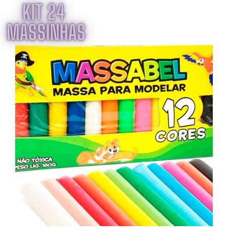 Imagem de 24 Massinha de Modelar 12 Cores Cada 130g Massabel