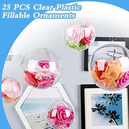 Imagem de 25 PCS Clear Plastic Fillable Ornaments, Transparent DIY Craft Ball, Clear DIY Christmas Ornament 5 Different Sizes for Wedding,Party, Home Decor