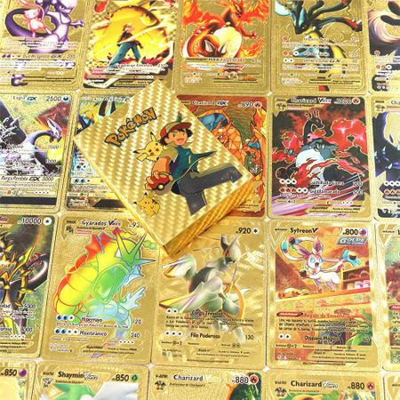 110 Peças De Cartas Pokémon Douradas Cartões Dourados Em Fol