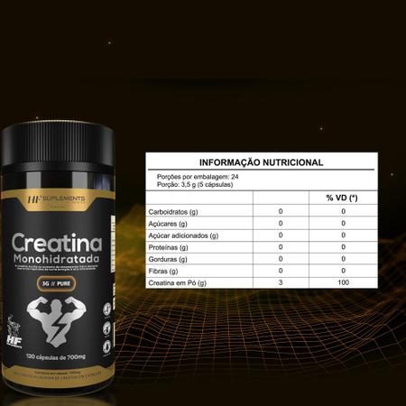 2x creatina monohidrata 3g pure 120caps 1550mg hf suplements Imagem de 2x creatina monohidrata 3g pure 120caps 1550mg hf suplements