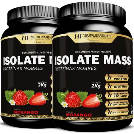 Imagem de 2x isolate mass hipercalorico proteinas nobres 2kg morango