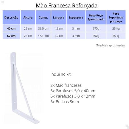 Imagem de 2x Mão Francesa Suporte Para Prateleira Forte 50cm +Parafuso+Bucha