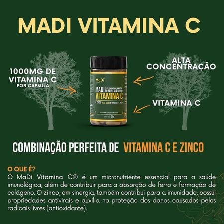 2x Vitamina C 1000mg e Zinco MaDi 60 Cápsulas - Vitaminas A-Z