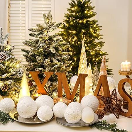 Imagem de 3.15" Enfeites de Baile de Natal 12 pcs Glitter Lantejoulas Bola de Espuma Despedaçada Decorações de Natal Árvore Bolas de Xmas Pendurados Bolas para Xmas Árvores Festa de Casamento Decorações natalinas (branco)