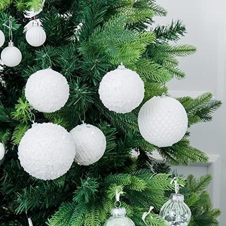 Imagem de 3.15" Enfeites de Baile de Natal 12 pcs Glitter Lantejoulas Bola de Espuma Despedaçada Decorações de Natal Árvore Bolas de Xmas Pendurados Bolas para Xmas Árvores Festa de Casamento Decorações natalinas (branco)