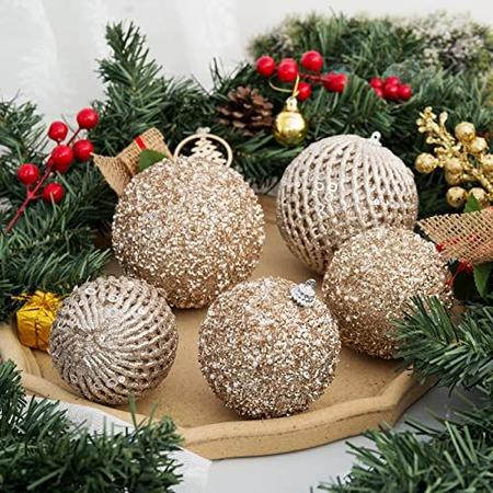 Imagem de 3.15 "enfeites de bola de Natal 12 pcs glitter lantejoulas espuma bola à prova de quebra decorações de Natal bolas de árvore bolas de Natal bolas para árvores de Natal decorações de férias festa de casamento (champanhe de ouro)