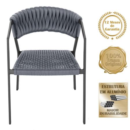 3 Cadeiras Atenas Tricô Náutico e Alumínio com Proteção UV para Varanda, Cozinha, Área, Jardim - Pintura Preto - Trama Original Imagem de 3 Cadeiras Atenas Tricô Náutico e Alumínio com Proteção UV para Varanda, Cozinha, Área, Jardim - Pintura Preto