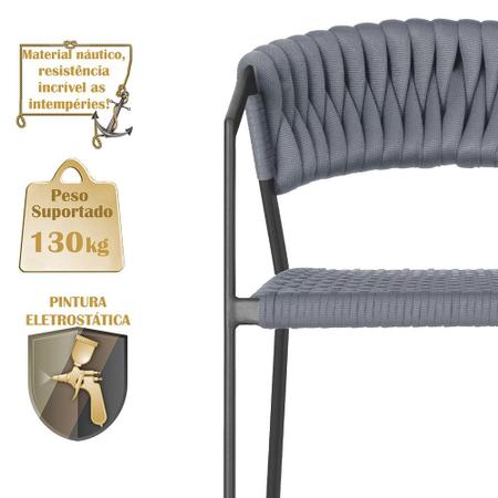 3 Cadeiras Atenas Tricô Náutico e Alumínio com Proteção UV para Varanda, Cozinha, Área, Jardim - Pintura Preto - Trama Original Imagem de 3 Cadeiras Atenas Tricô Náutico e Alumínio com Proteção UV para Varanda, Cozinha, Área, Jardim - Pintura Preto