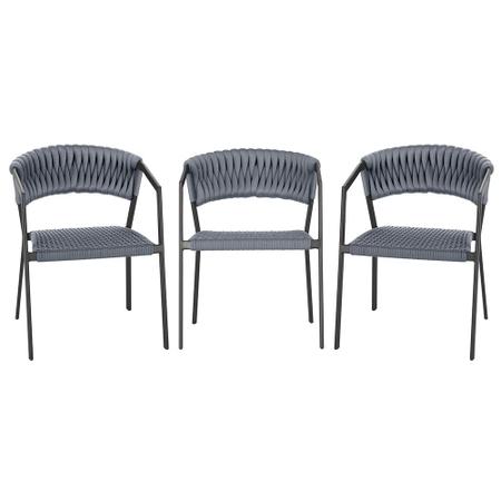 3 Cadeiras Atenas Tricô Náutico e Alumínio com Proteção UV para Varanda, Cozinha, Área, Jardim - Pintura Preto - Trama Original Imagem de 3 Cadeiras Atenas Tricô Náutico e Alumínio com Proteção UV para Varanda, Cozinha, Área, Jardim - Pintura Preto