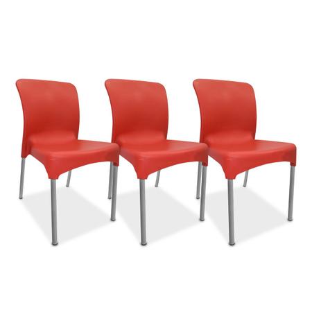 Imagem de 3 Cadeiras plástica Sec Line Vermelha com pés de Alumínio Para Todos Ambientes