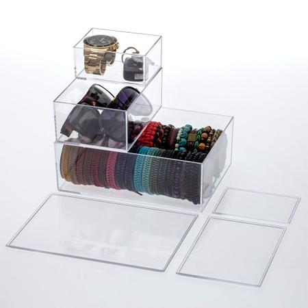 Imagem de 3 caixa organizadora decorativa divisória cosméticos acessórios maquiagem porta-joias closet lavabo