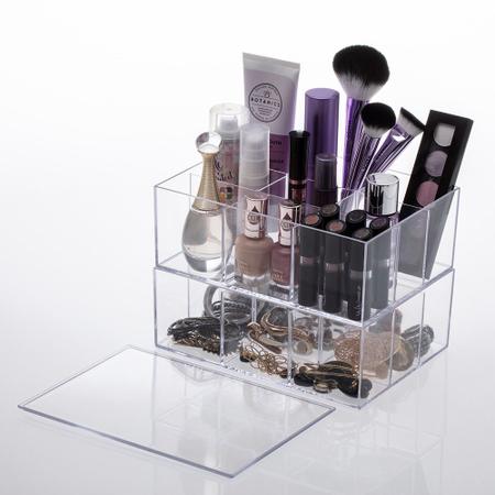 Imagem de 3 caixa organizadora decorativa divisória cosméticos acessórios maquiagem porta-joias closet lavabo