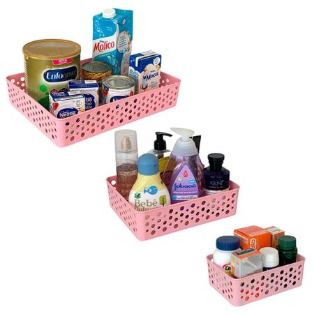 Imagem de 3 cesta organizadora lavanderia banheiro quarto bebe infantil gaveta armário guarda roupa cesta Rosa