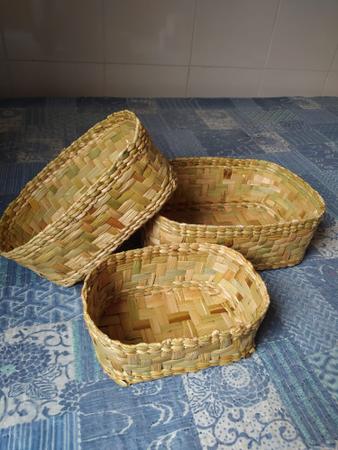 Imagem de 3 cesto de palha taboa caixa organizadora banheiro cozinha
