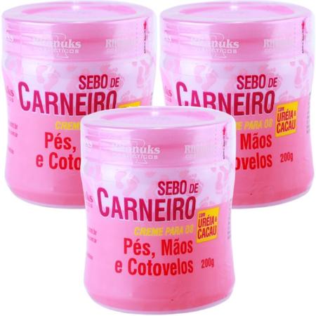 Imagem de 3 Creme Hidratante Pé Mãos Rachadura Sebo De Carneiro 200g