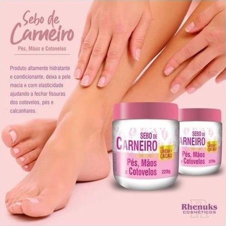 Imagem de 3 Creme Hidratante Pé Mãos Rachadura Sebo De Carneiro 200g