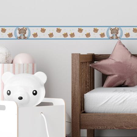 Imagem de 3 Faixas Decorativas Adesivas Infantil Bebê Papel de parede Ursinho Azul