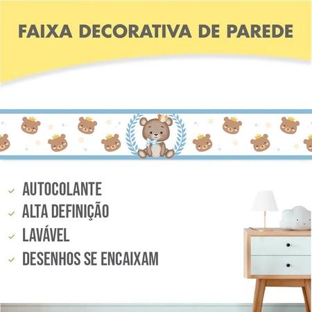 Imagem de 3 Faixas Decorativas Adesivas Infantil Bebê Papel de parede Ursinho Azul