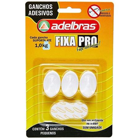 Imagem de 3 Ganchos Plástico Auto Adesivo Removível Branco Até 1kg