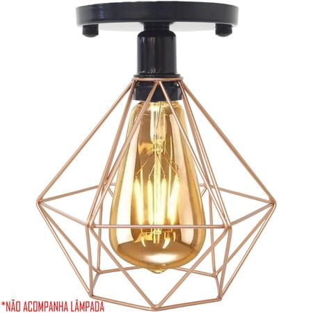 Imagem de 3 Lustres Teto Plafon Industrial Aramado Diamante Cobre Rose Retrô Luminária Vintage Preto Agp Ilumi