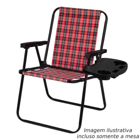 Imagem de 3 Mesas Portatil para Cadeira de Praia com Porta Copos Preta  Mor 