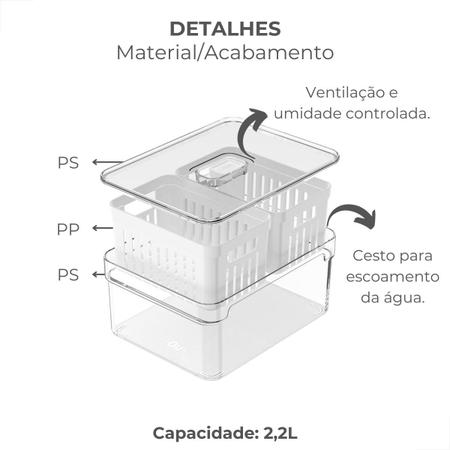 Imagem de 3 Organizadores Com Cesto Duplo 2,2l Clear Geladeira Ou