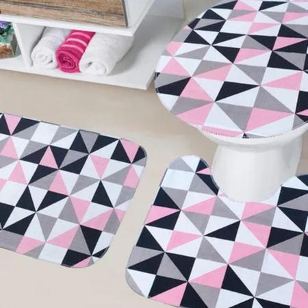 Imagem de 3 Peças tapete de banheiro mosaico rosa, cinza, preto branco