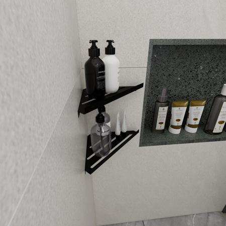 Imagem de 3 Porta Shampoo Sabonete Suporte Canto Parede Banheiro Preto