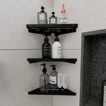 Imagem de 3 Porta Shampoo Sabonete Suporte Canto Parede Banheiro Preto