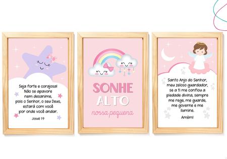 Imagem de 3 Quadros Decorativos Infantis  Estrela Arco-íris Santo Anjo