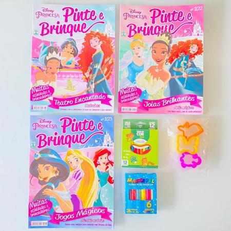 Kit 3 Revistas PINTE e BRINQUE PRINCESAS DISNEY com 3 caixinmhas de Lápis  de Cor 6 Cores ou seja 18 lápis de cor Passatempo, Jogos, Atividades,  Pintar