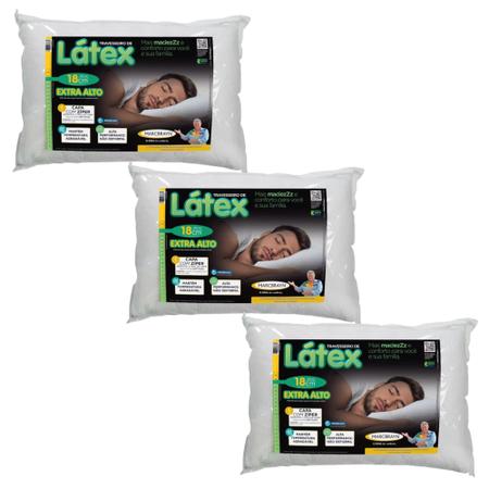Imagem de 3 Travesseiros Látex Extra Alto - Capa Com Zíper
