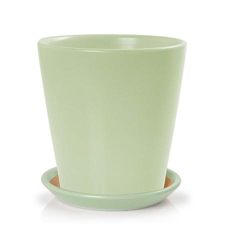 Imagem de 3 Vasos Cachepot com Pratos Porcelana Verde Fosco Pozzani